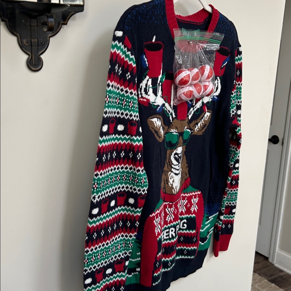 Ugly Christmas Sweater Deer Beer Pong Sweater S - Picture 8 of 8